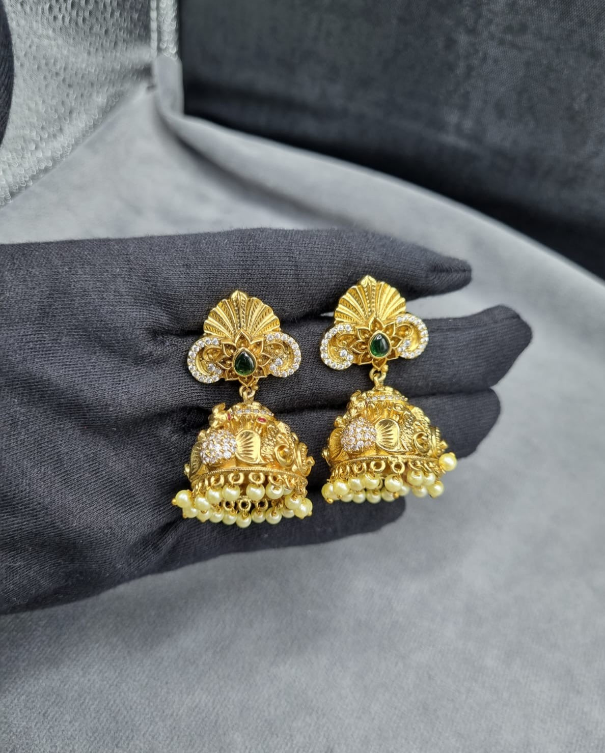"Royal Lotus" Antique Gold Jhumkas